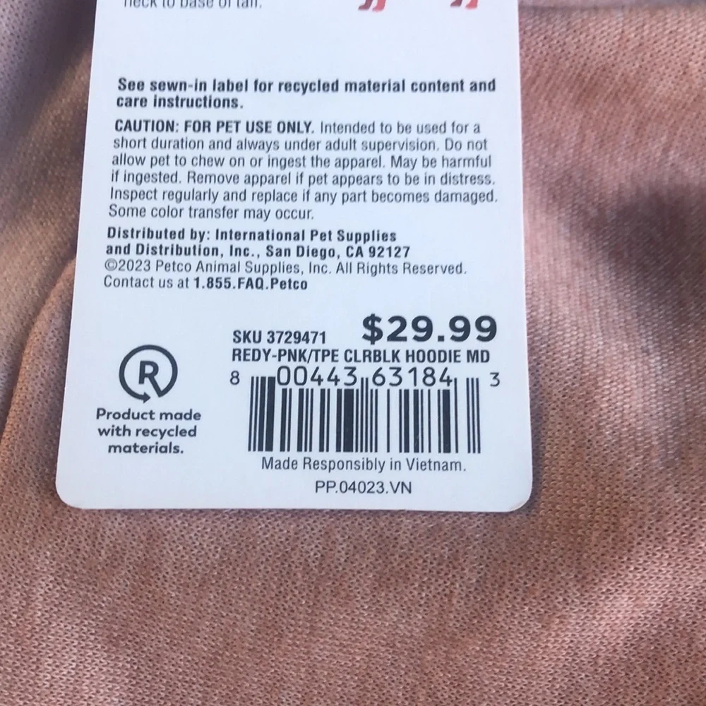 NWT Reddy colorblock dog hoodie M